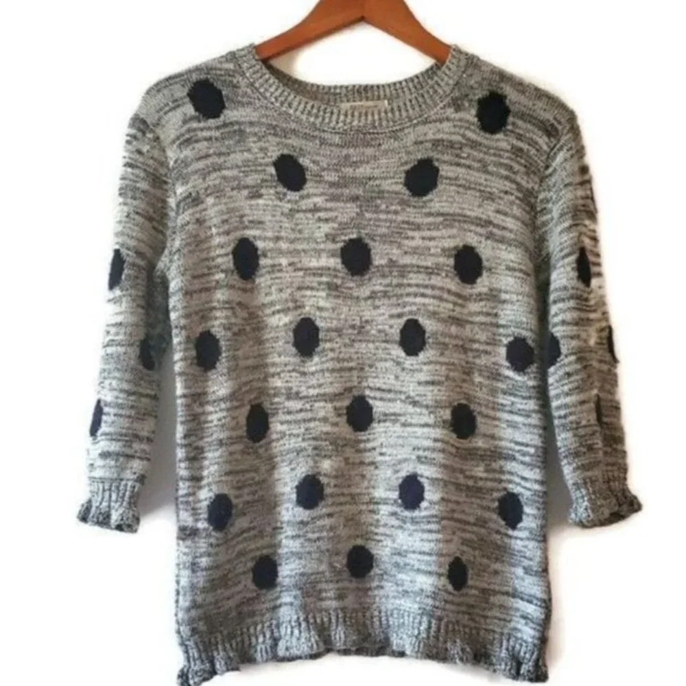 COZY Casual Women's Polka Dot 3/4 Sleeve Knit Gray Pullover Sweater Size M/L - Picture 2 of 10